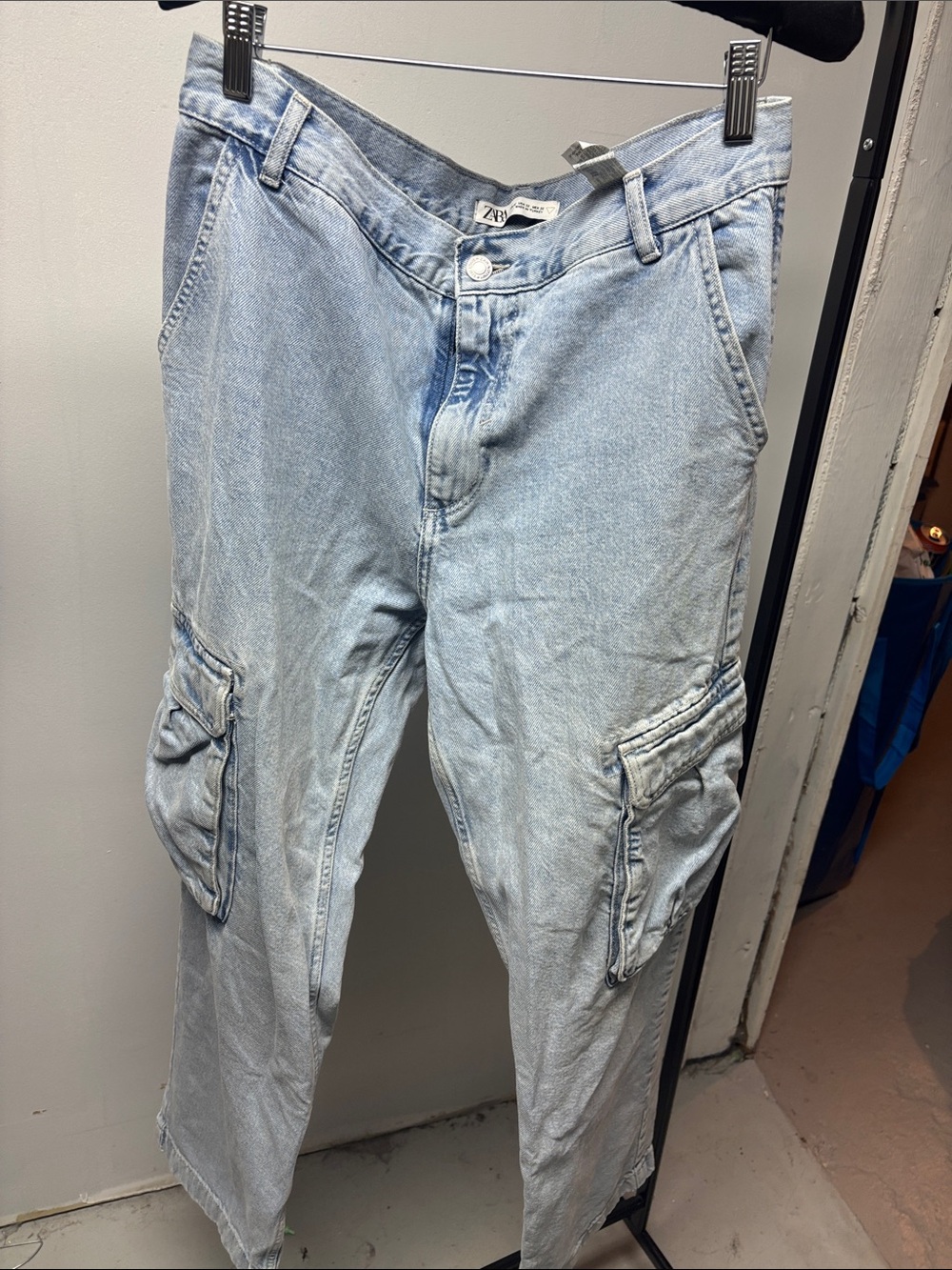 Zara Light Blue Relaxed Cargo Jeans